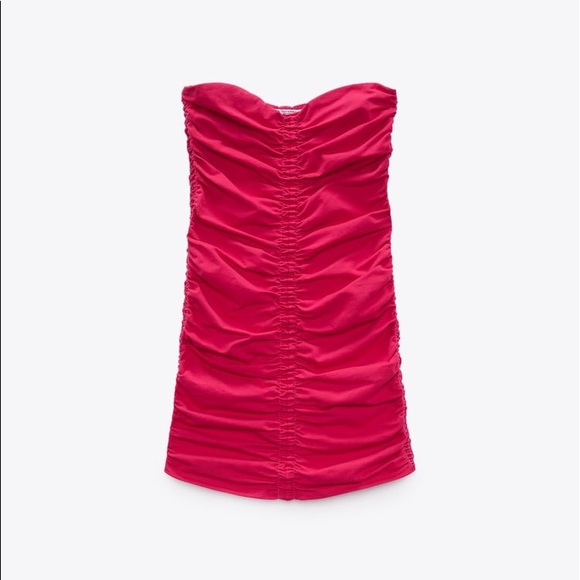 Zara RUCHED CORSET Strapless Mini Dress w/ Sweetheart Neckline Pink NEW - Picture 7 of 9
